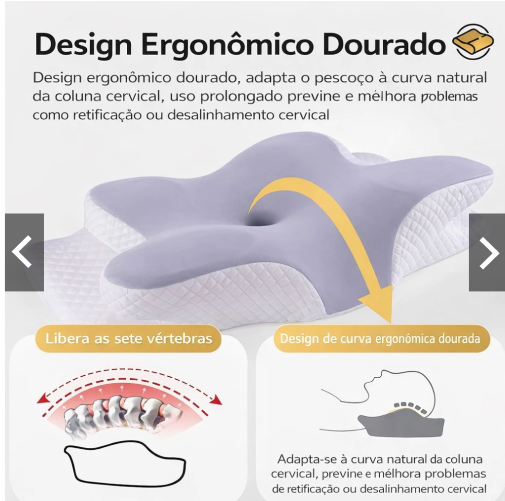 Curva ergonômica dourada pensada para acomodar a região cervical